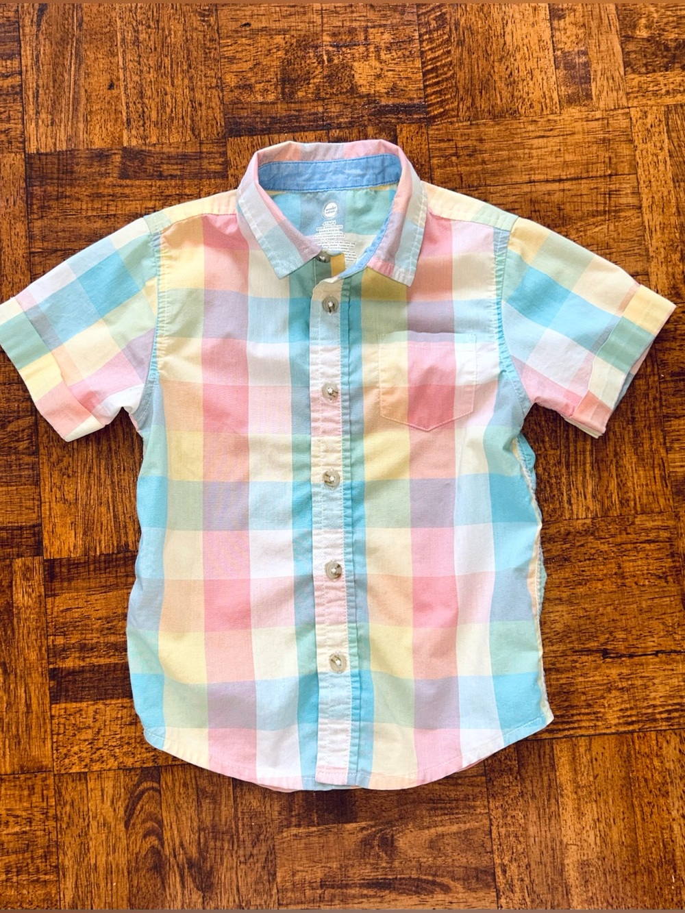 Boys Toddler 4T Pastel Plaid Checkered Button-Up Summer Shirt